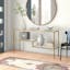 Evelyn&Zoe Lovett Modern Brushed Gold Console Table with Tempered Glass Shelves