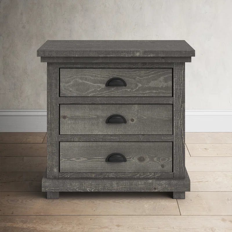 Transitional Gray 3-Drawer Solid Pine Nightstand