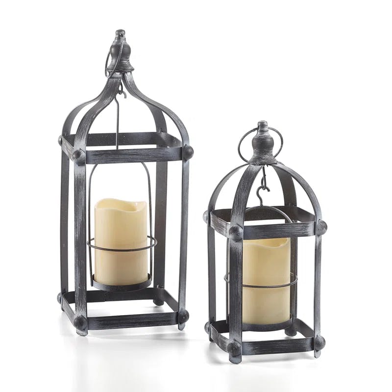 Elegant Gray/White LED Candle Lantern Set with Timer Function