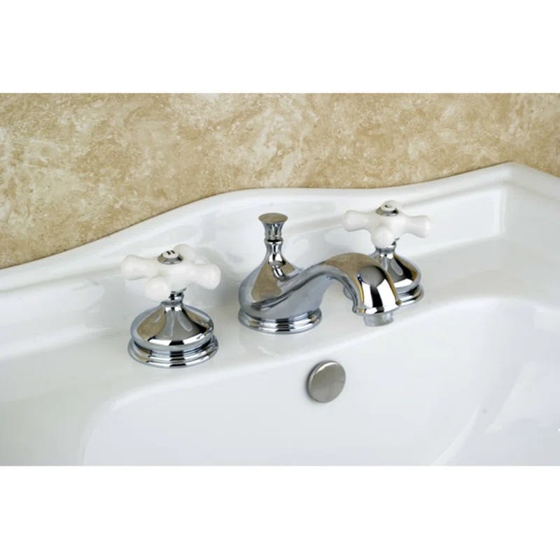 Heritage Polished Chrome Dual-Cross Handle Widespread Bathroom Faucet