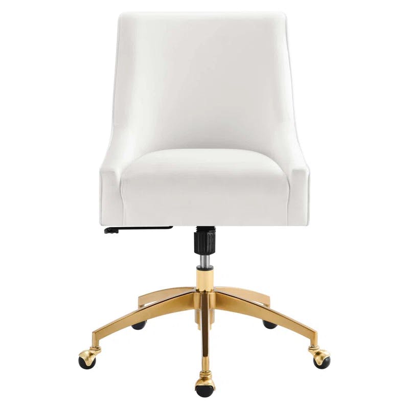 Elegant White Performance Velvet Office Chair with Gold Base