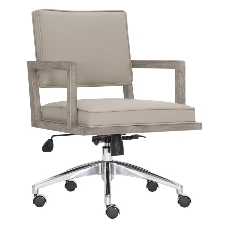 Davenport Morel Leather and Wood Transitional Task Chair
