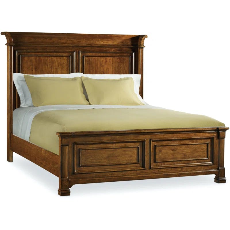 Traditional King-Sized Upholstered Panel Bed with Wood Headboard