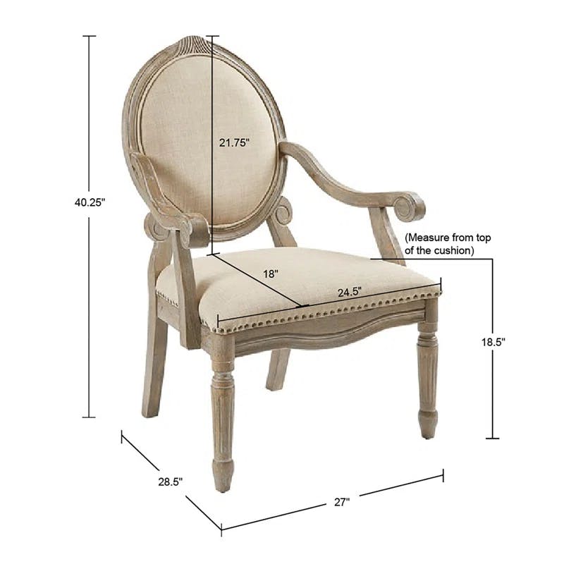 Brentwood Handcrafted Beige Linen & Natural Wood Accent Chair