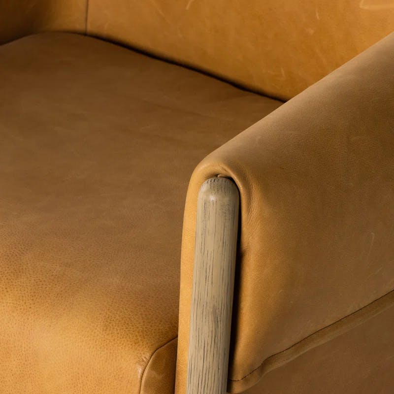 Palermo Butterscotch Genuine Leather Accent Chair with Tawny Oak Frame