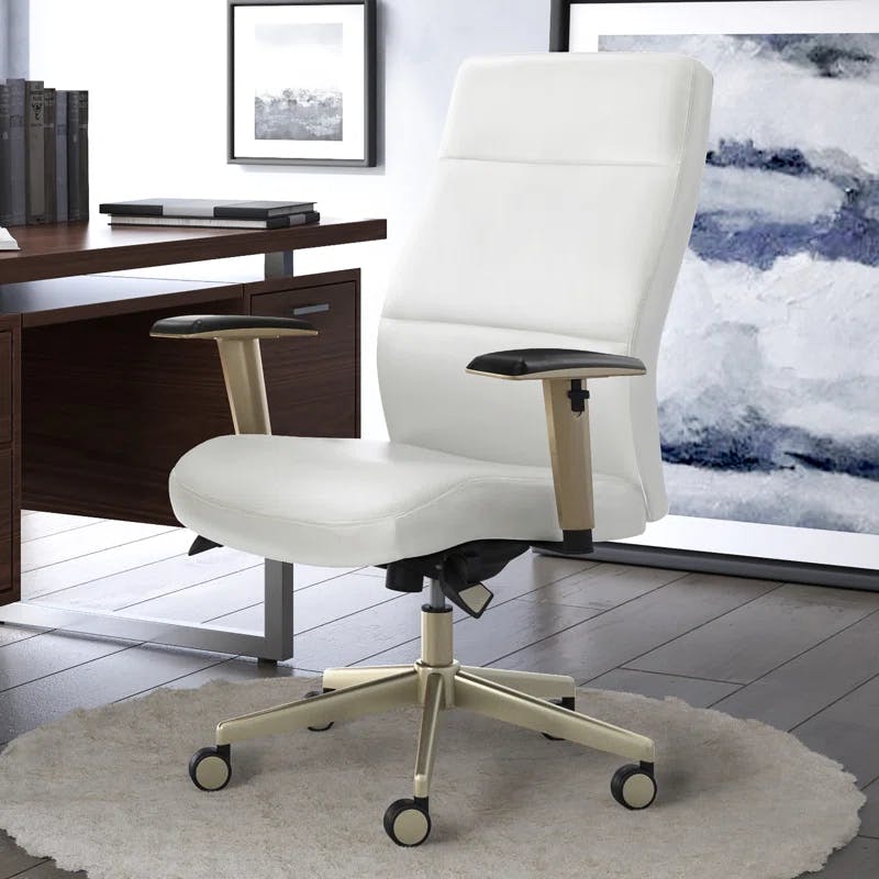 Modern Baylor Bonded Leather Swivel Executive Chair with Lumbar Support - White