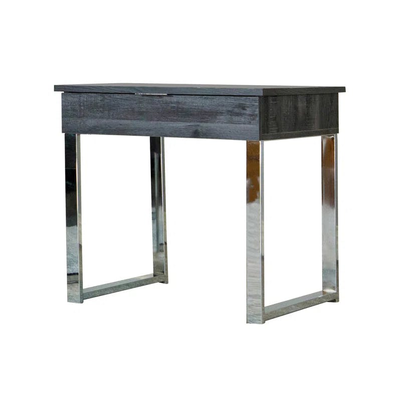 Transitional Charcoal Gray Square Wood & Metal End Table with Storage