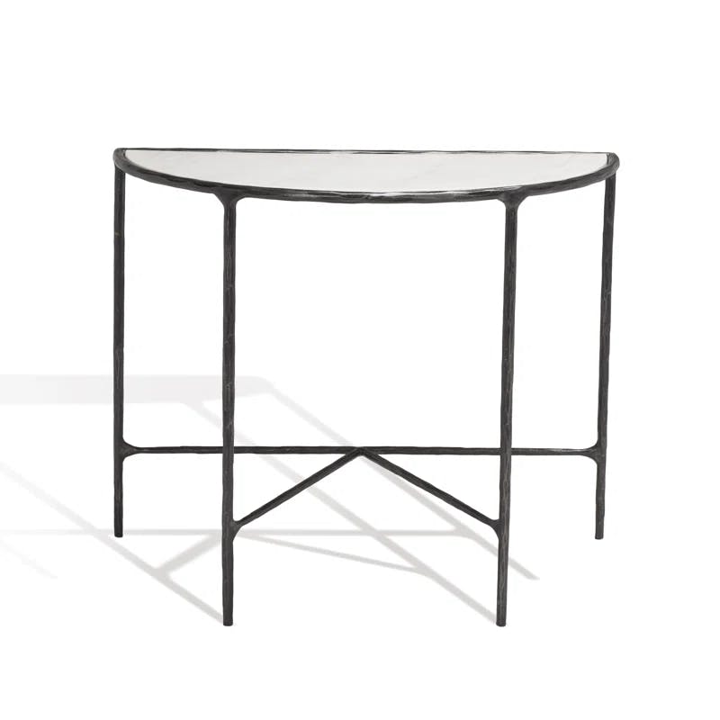 Jessa Demilune 36'' Black Metal and White Marble Console Table