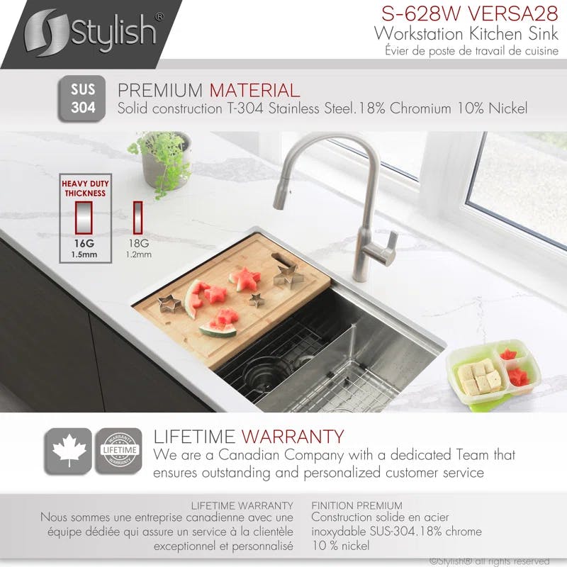 Versa28 Dual Bowl 28" Stainless Steel Undermount Kitchen Workstation