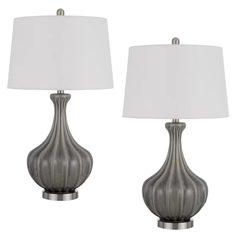 Elegant Slate Gray Tapered Glass Table Lamp Set with White Shade