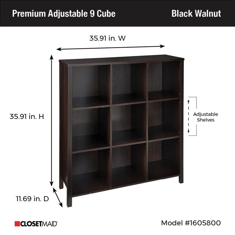 Adjustable Black Walnut 9-Cube Organizer with Doors