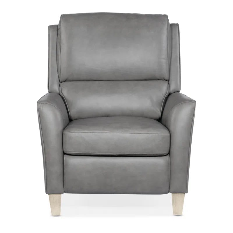 Aline Light Gray Leather Power Recliner with White Finished Feet
