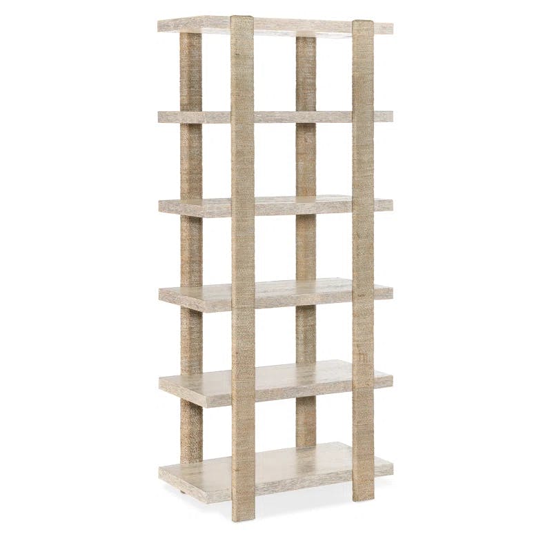 Transitional White Oak Adjustable Etagere Bookcase with Rope-Wrapped Supports