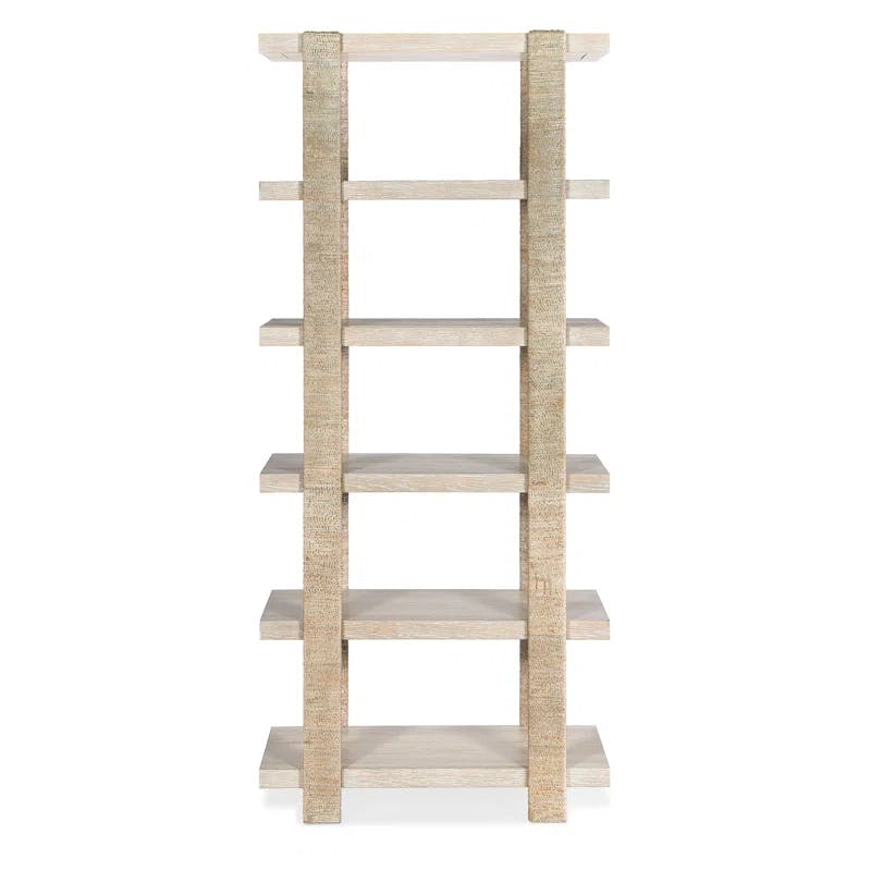 Transitional White Oak Adjustable Etagere Bookcase with Rope-Wrapped Supports