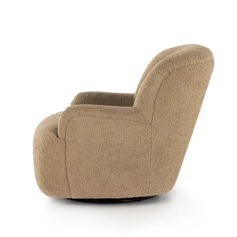 Sheepskin Camel 35.5" Contemporary Swivel Accent Chair