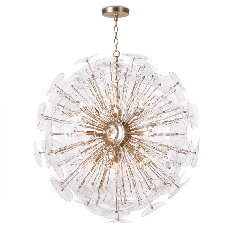 Modern Sputnik 12-Light Chandelier in Natural Brass with Clear Accents