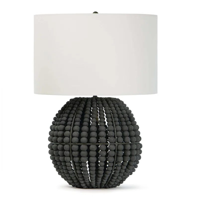 Tropez Grey Beaded Wood and Metal Table Lamp with Linen Shade