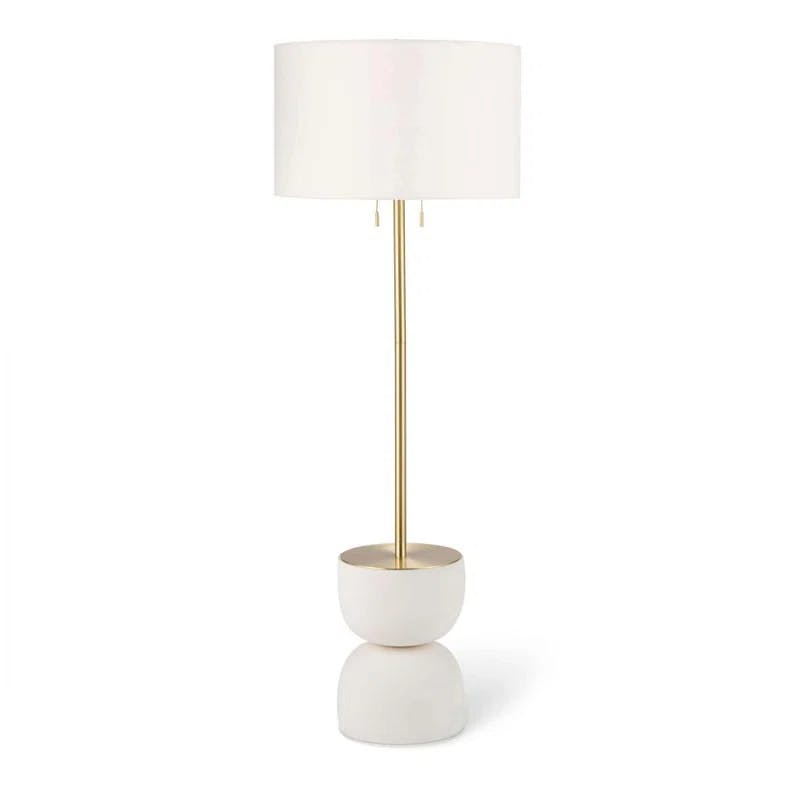 Adjustable White Linen Shade Floor Lamp with Polished Brass