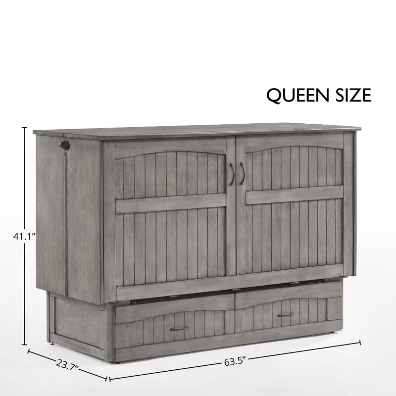 Alpine Rustic Gray Queen Murphy Bed Cabinet with USB & Storage