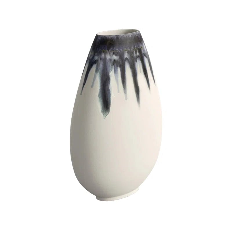 Elegant Porcelain Table Vase with Hand-Painted Blue and Yellow Drip