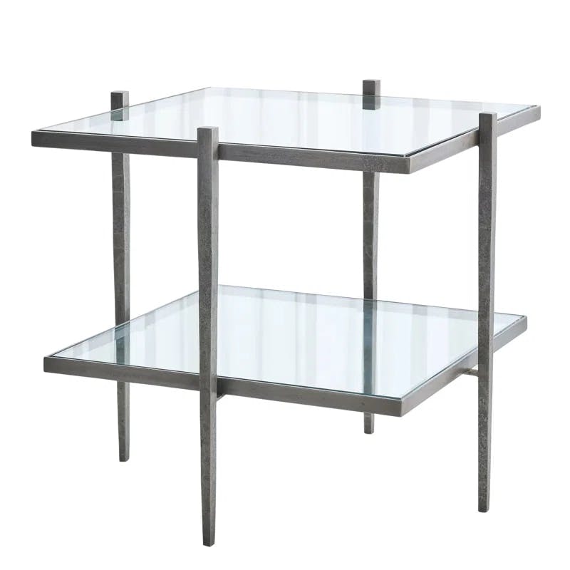 Laforge Natural Iron and Clear Glass Rectangular End Table