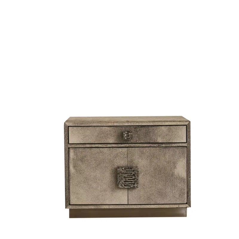 Metro Grey Hair-on-Hide Nightstand with Nickel Accents