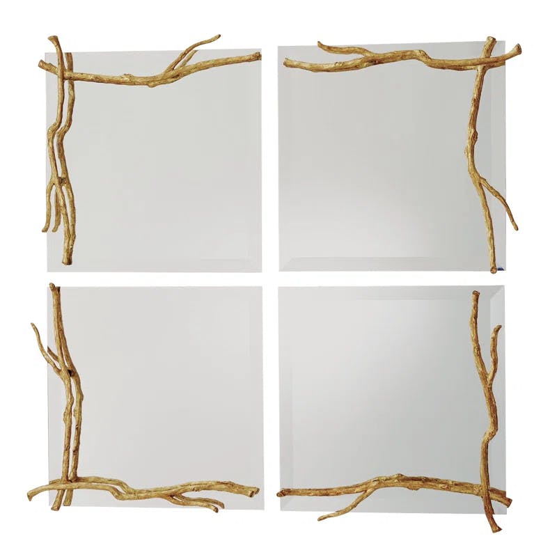 Elegant Gold Leaf Rectangular Twig Wall Mirror