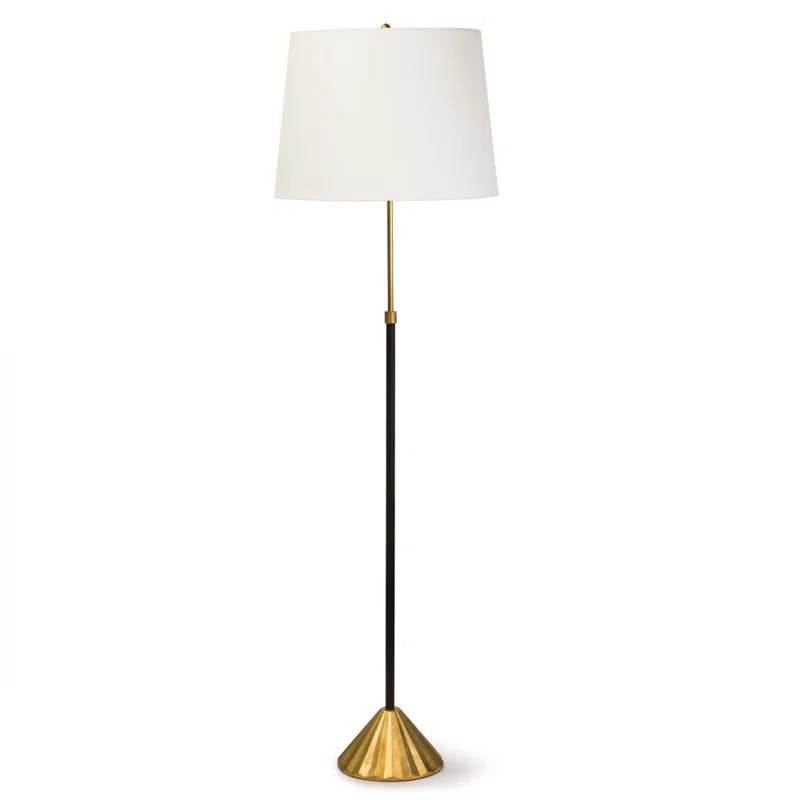 Parasol 60'' Gold Leaf and Black Aluminum Floor Lamp with Linen Shade