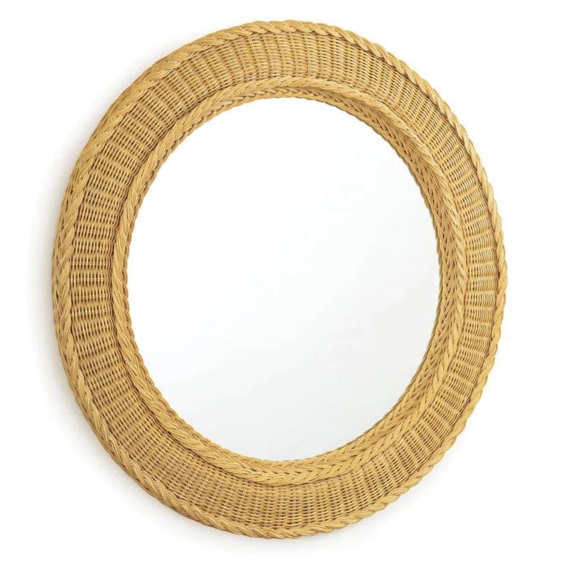 Pierre Artisanal Oval Rattan Wall Mirror, Natural Wheat Finish, 32"