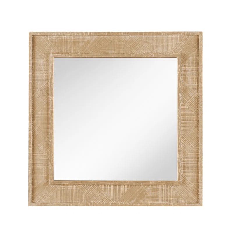 Rustic Natural Oak Square Vanity Mirror with Aged Pewter Accents
