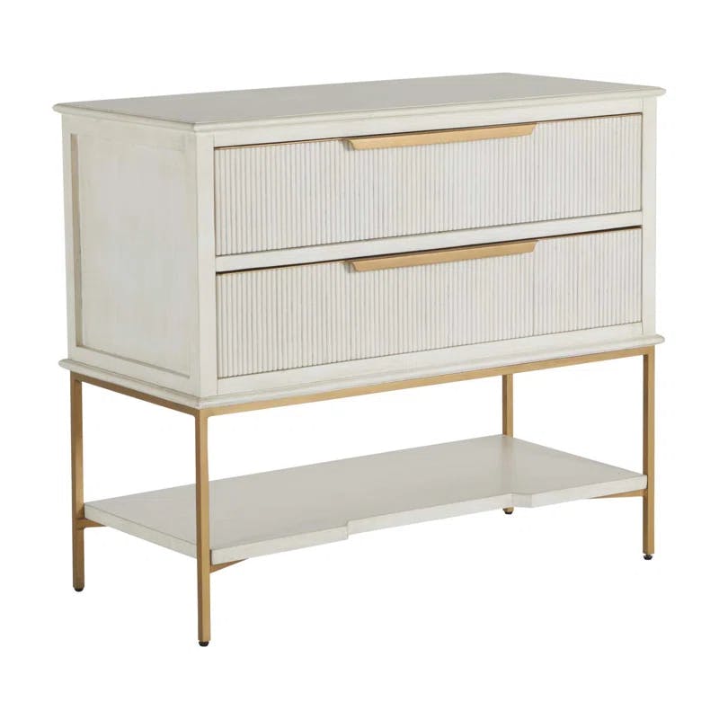 Riggs Transitional 2-Drawer Nightstand in Gold/White with Bonus Shelf