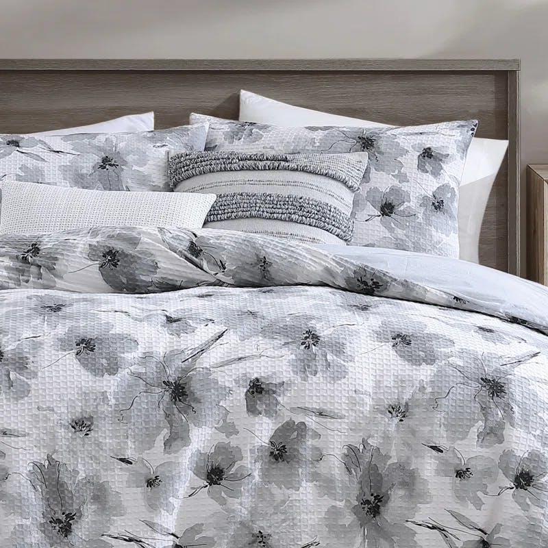 Modern Bloom King Comforter Set in Cotton Gray