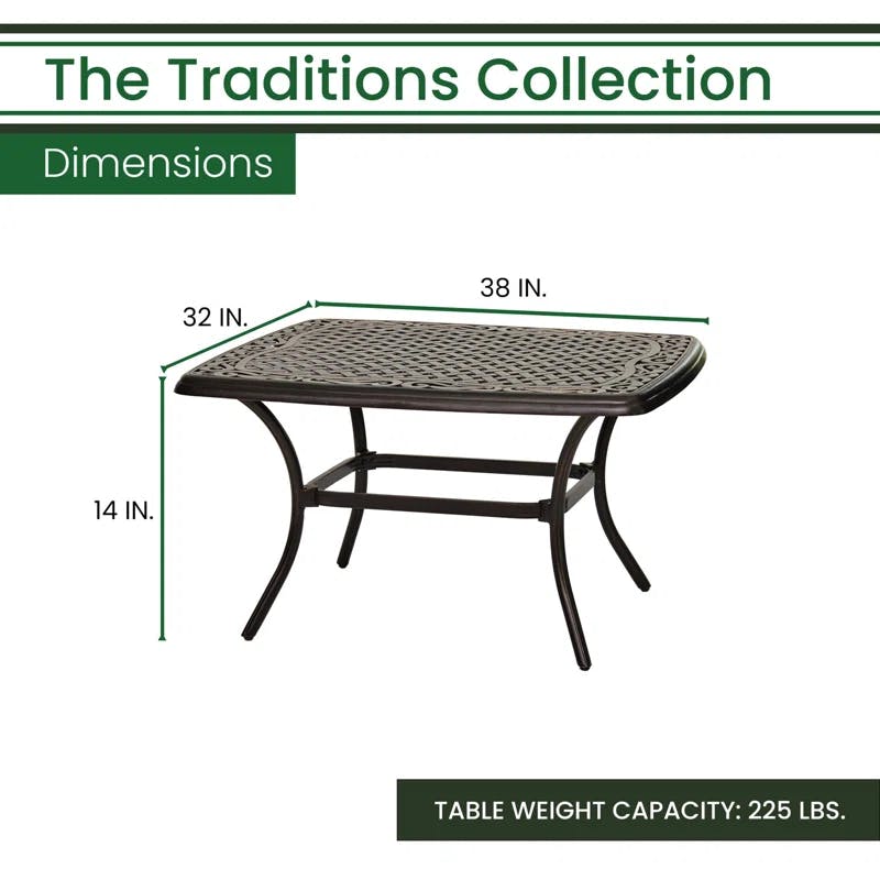 Traditions 32" x 38" Ornate Lattice Bronze Cast Aluminum Coffee Table