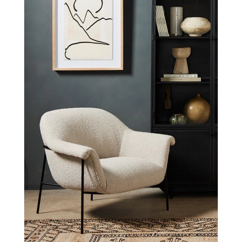 Suerte Contemporary Sand Bouclé Accent Chair with Metal Base