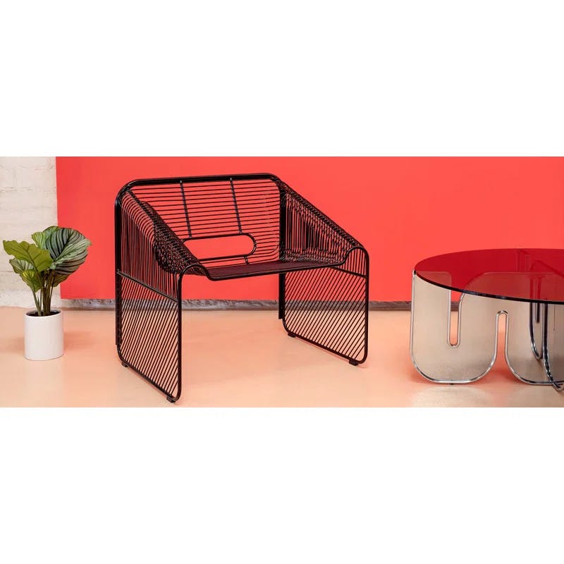 Eco-Friendly Geometric Galvanized Iron Lounge Chair in Black