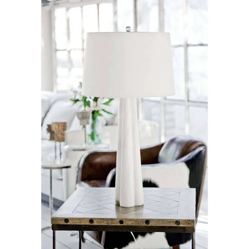 Regina Alabaster Large Table Lamp with Linen Shade and Brass Accents
