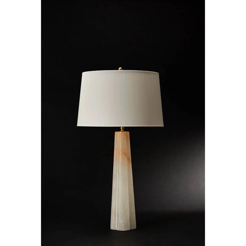 Regina Alabaster Large Table Lamp with Linen Shade and Brass Accents