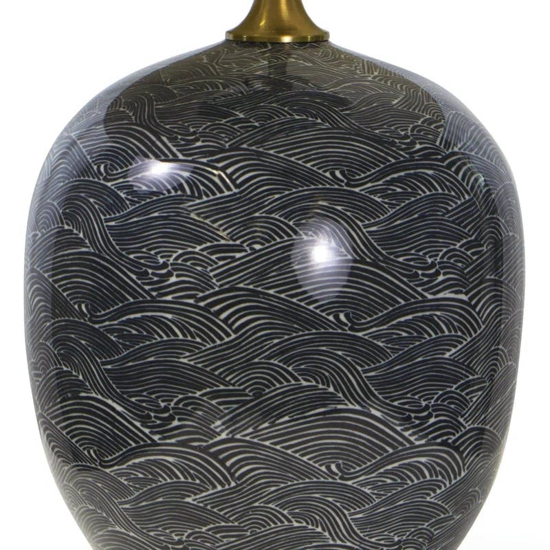Ebony Harbor Inspired Ceramic Table Lamp with Linen Shade