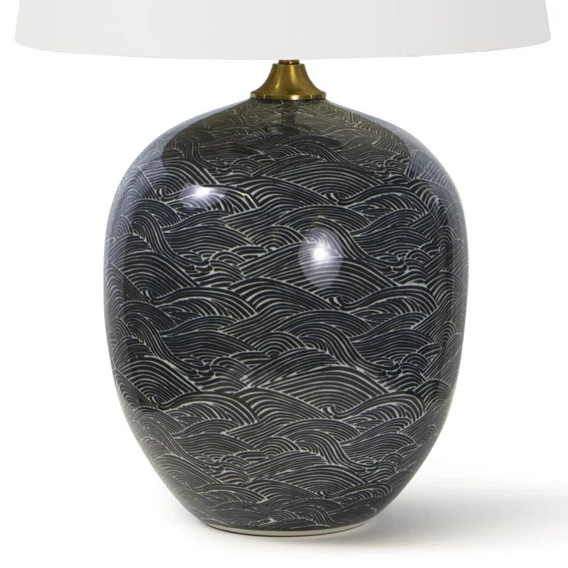 Ebony Harbor Inspired Ceramic Table Lamp with Linen Shade