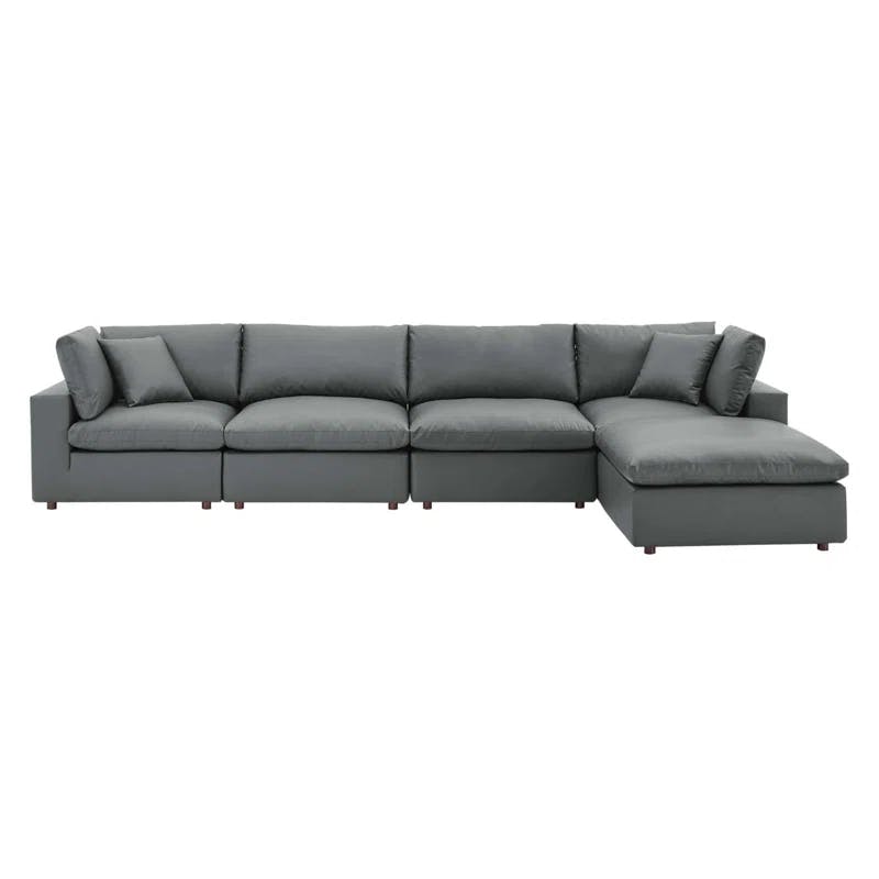 Luxurious Gray Faux Leather 5-Piece Sectional with Ottoman