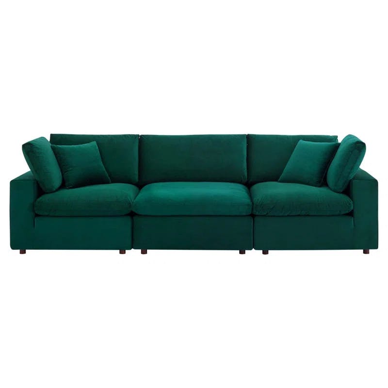 Luxurious Green Velvet 3-Seater Sofa with Down Fill Cushions
