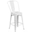24" High White Metal Indoor-Outdoor Counter Stool with Back
