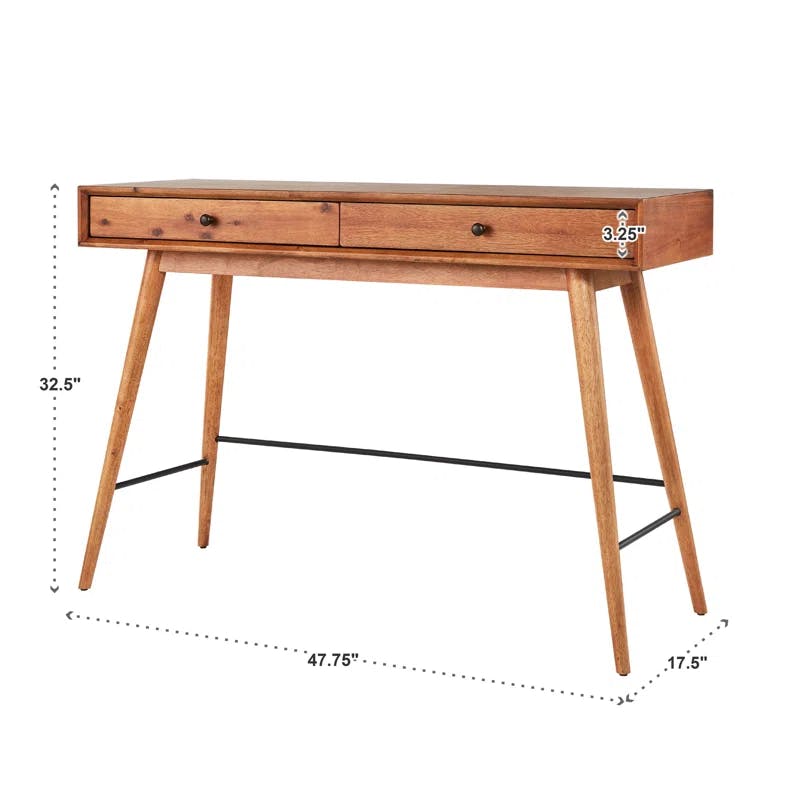 Mid-Century Modern Brown Wood and Metal Console Table with Storage
