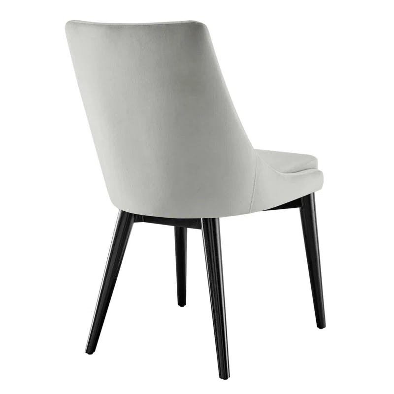 Luxe Minimalist Light Gray Velvet & Wood Side Chair