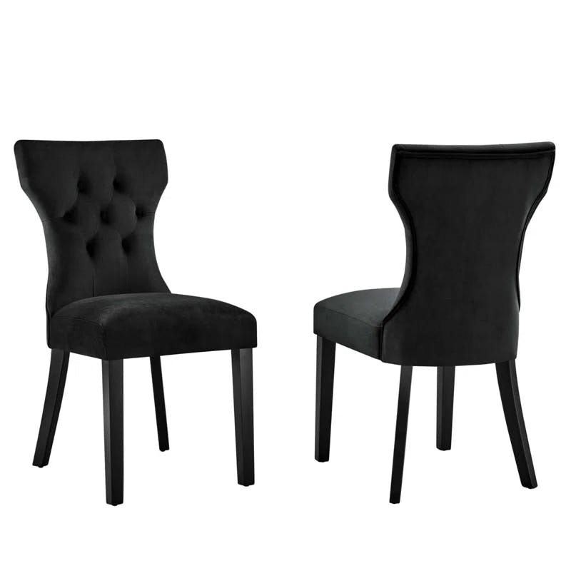 Luxe Hourglass Black Velvet and Wood Dining Chair