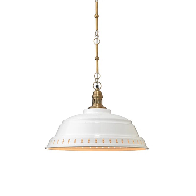 Sleek White Metal Bowl Pendant with Brass Accents