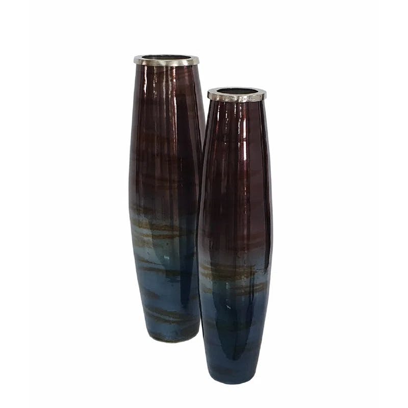 Veneta Elegance Tall Blue and Metallic Glass Vase Set