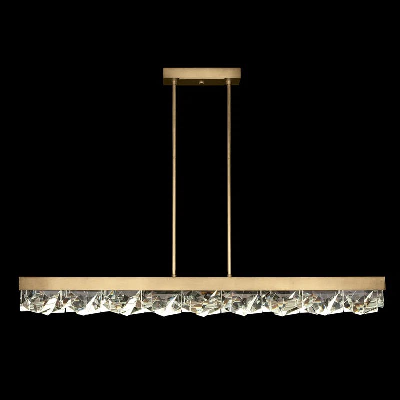 Strata Gold Leaf 3-Light LED Island Pendant with Hand-Carved Crystals