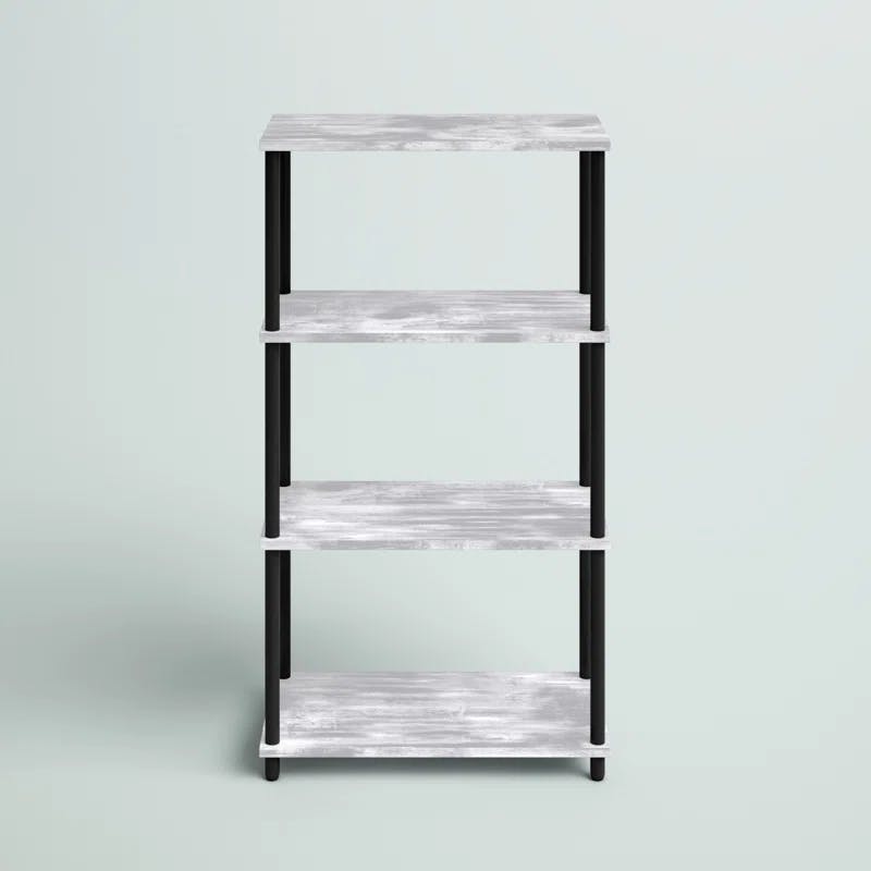 Antiqued White Adjustable 4-Tier Metal & Wood Etagere Bookcase