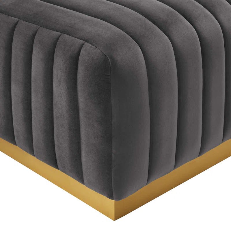 Elegance Luxe Gold Gray Velvet 4-Piece Sectional with Ottoman